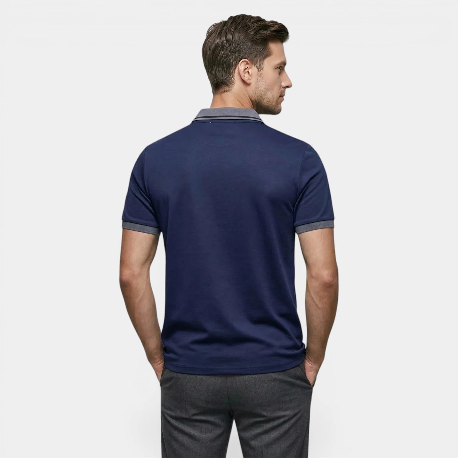 Men's Short-Sleeve Button-Up Polo Shirt with Contrast Collar Regular Fit