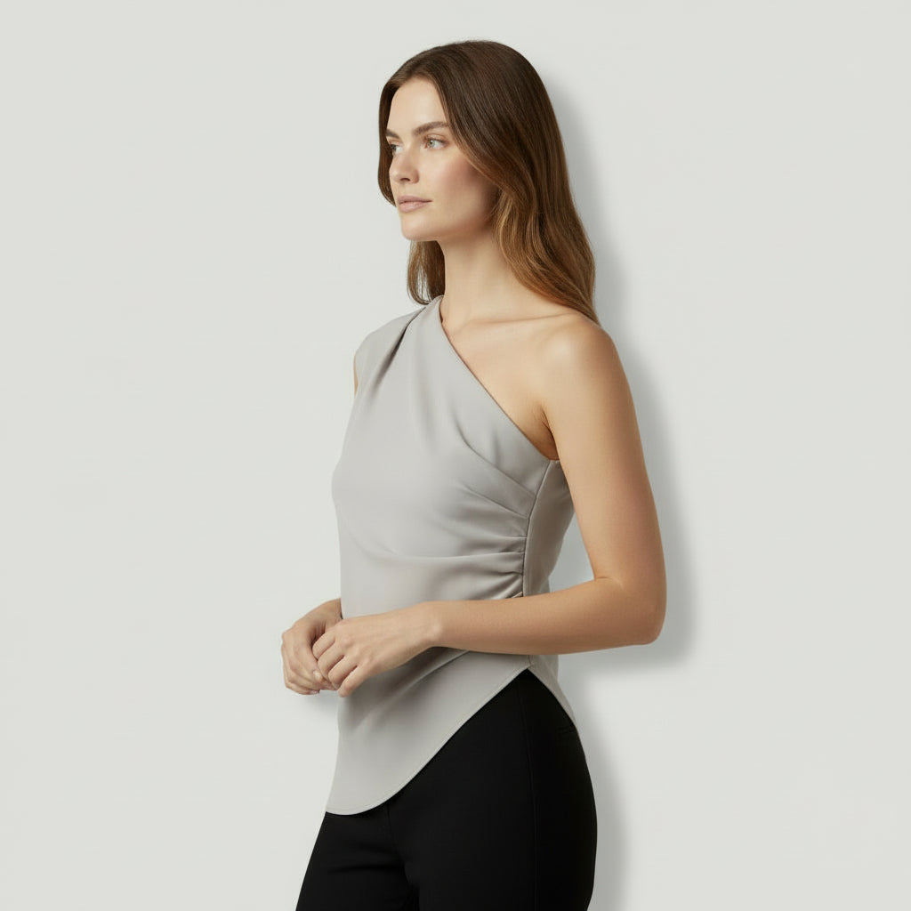Blouse Femme Asymétrique Une Épaule – Détail Drapé et Fronces