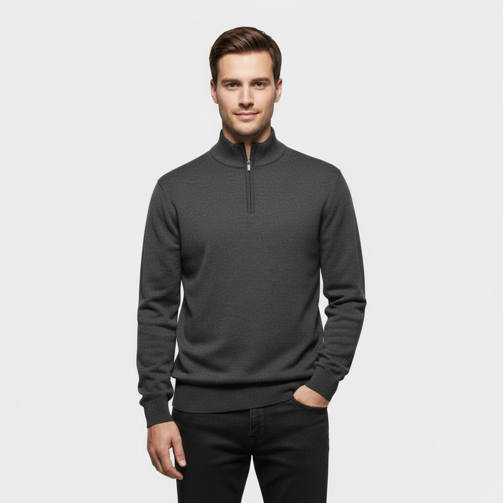 Pull Homme En Maille À Col Quart-Zip