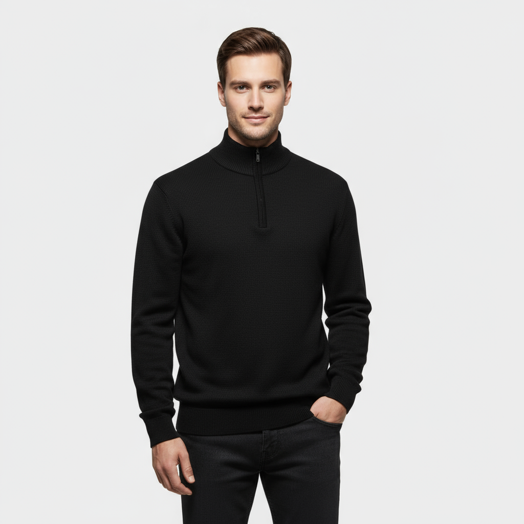 Pull Homme En Maille À Col Quart-Zip