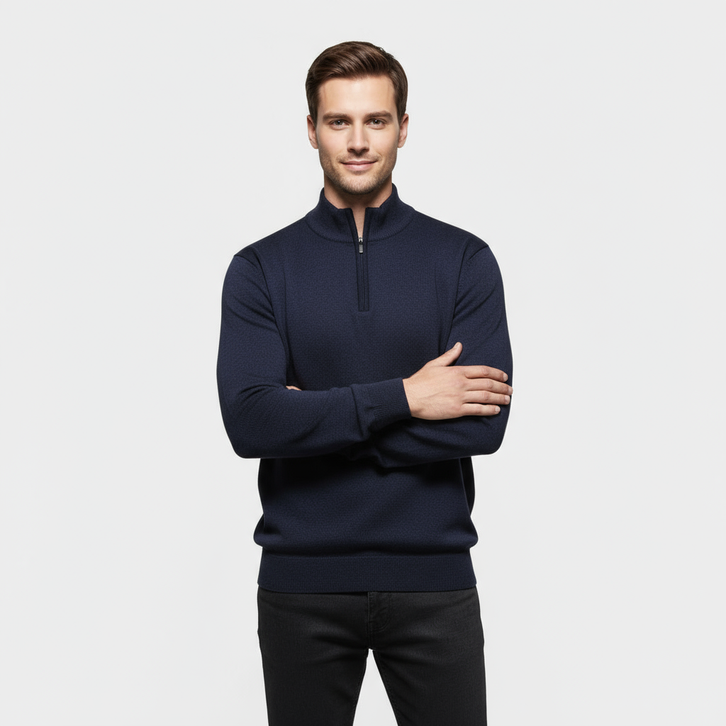 Pull Homme En Maille À Col Quart-Zip