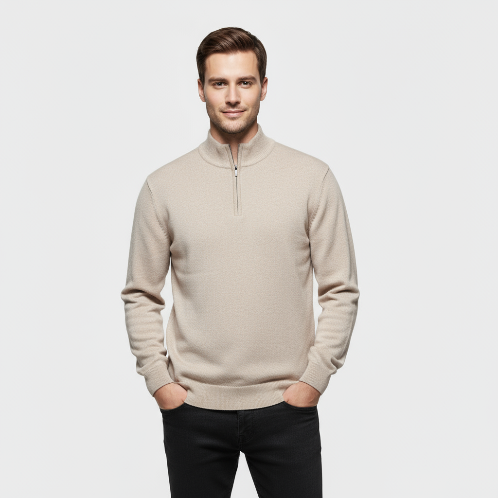 Pull Homme En Maille À Col Quart-Zip
