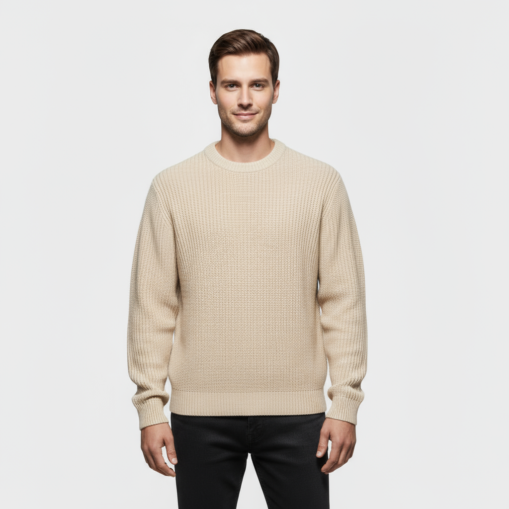 Pull homme à col rond – Maille texturée à coupe régulière