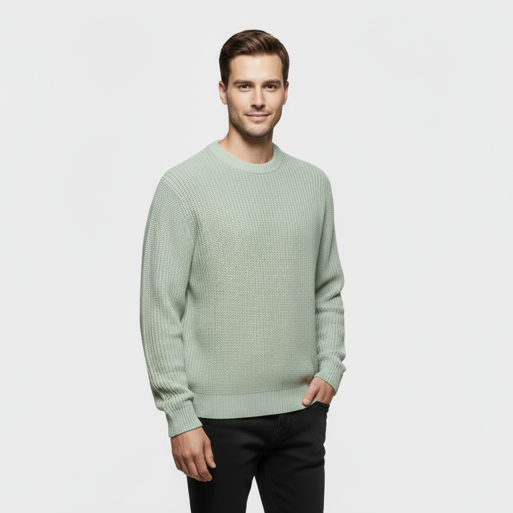 Pull homme à col rond – Maille texturée à coupe régulière