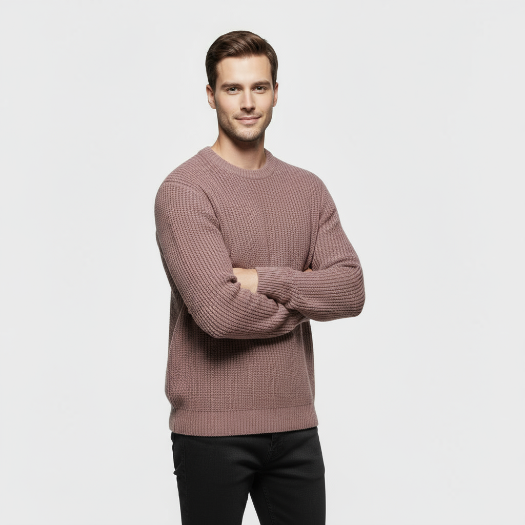 Pull homme à col rond – Maille texturée à coupe régulière