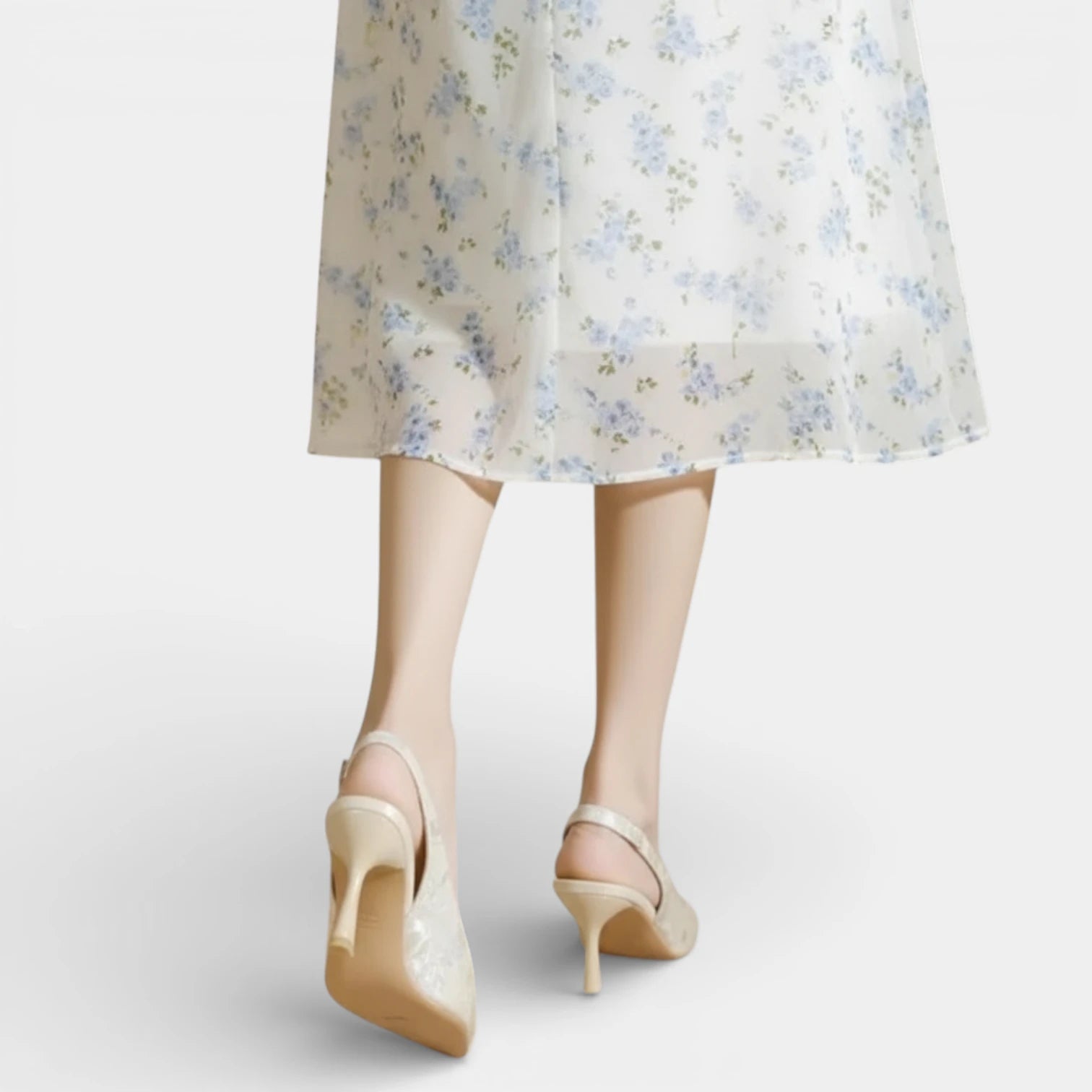 Escarpins Femme Slingback à Bout Pointu Maille Florale Talon Moyen