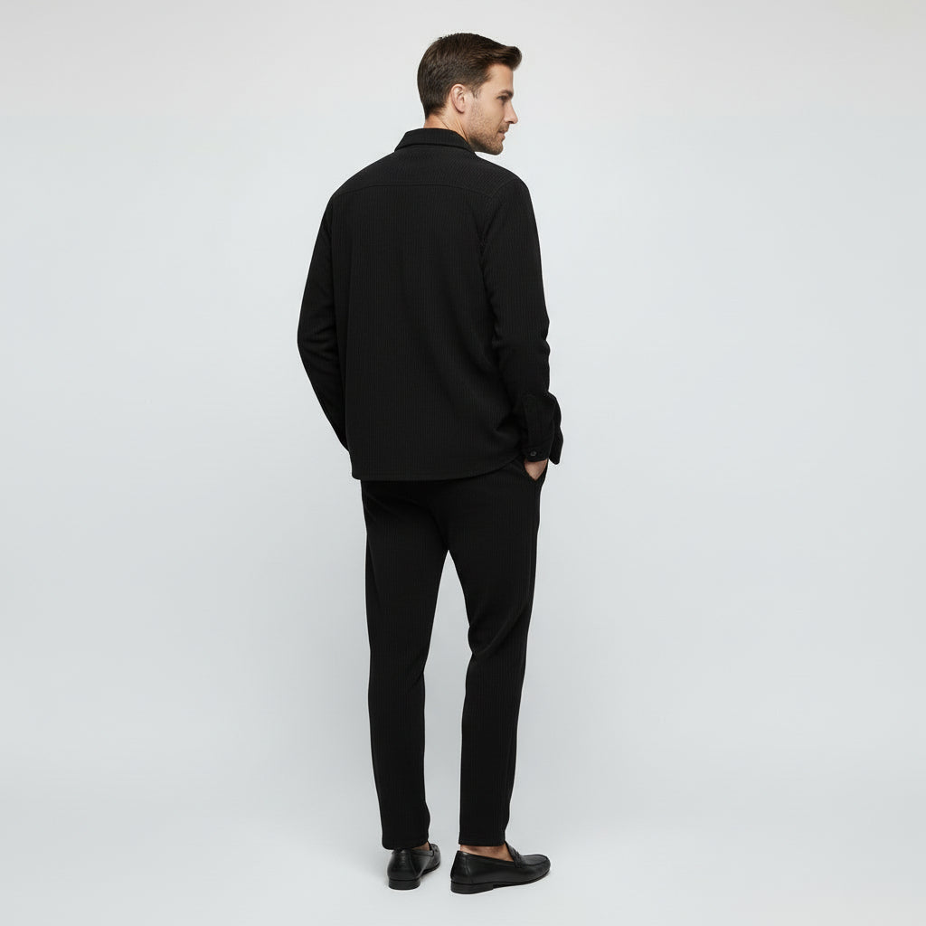 Ensemble Homme Chemise Boutonnée et Pantalon à Cordon Texture Côtelée