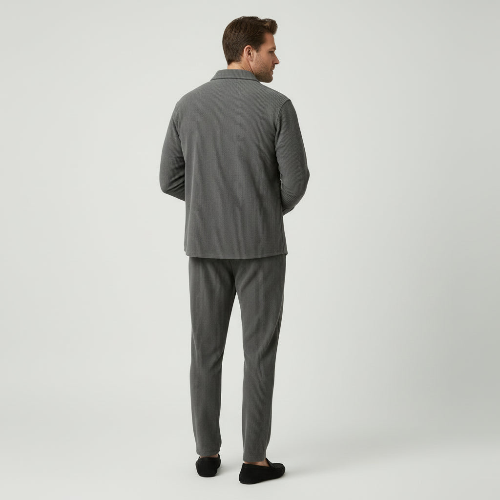Ensemble Homme Chemise Boutonnée et Pantalon à Cordon Texture Côtelée