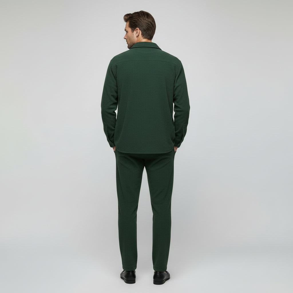 Ensemble Homme Chemise Boutonnée et Pantalon à Cordon Texture Côtelée