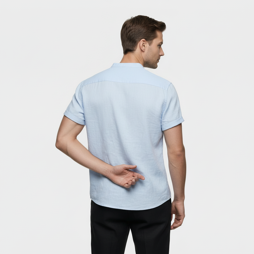 Men's Short-Sleeve Mandarin Collar Shirt with Chest Pocket