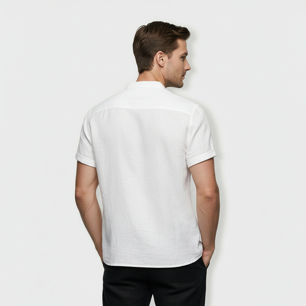 Chemise Homme Manches Courtes Col Officier Poche Poitrine