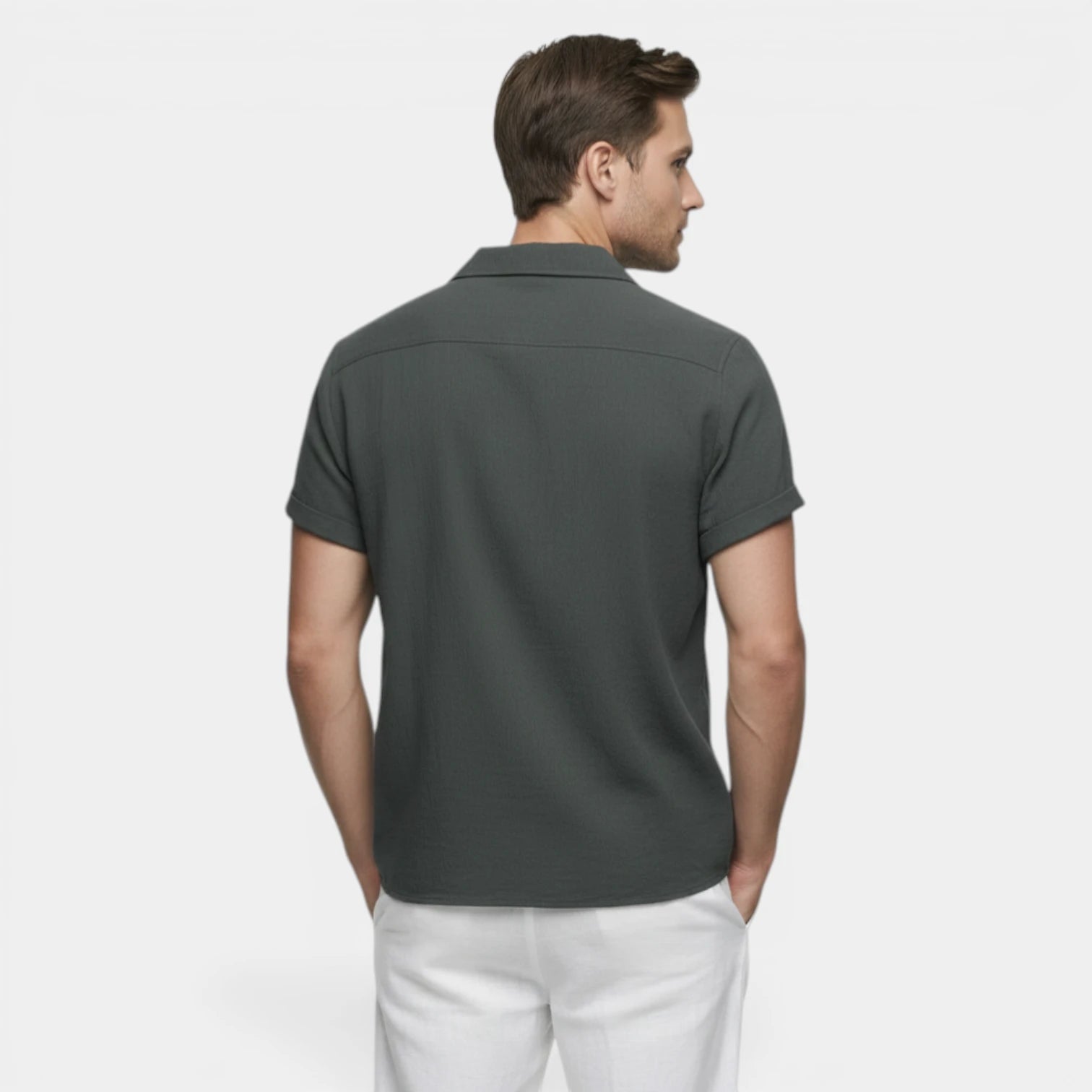 Men's Textured Open Collar Short Sleeve Shirt