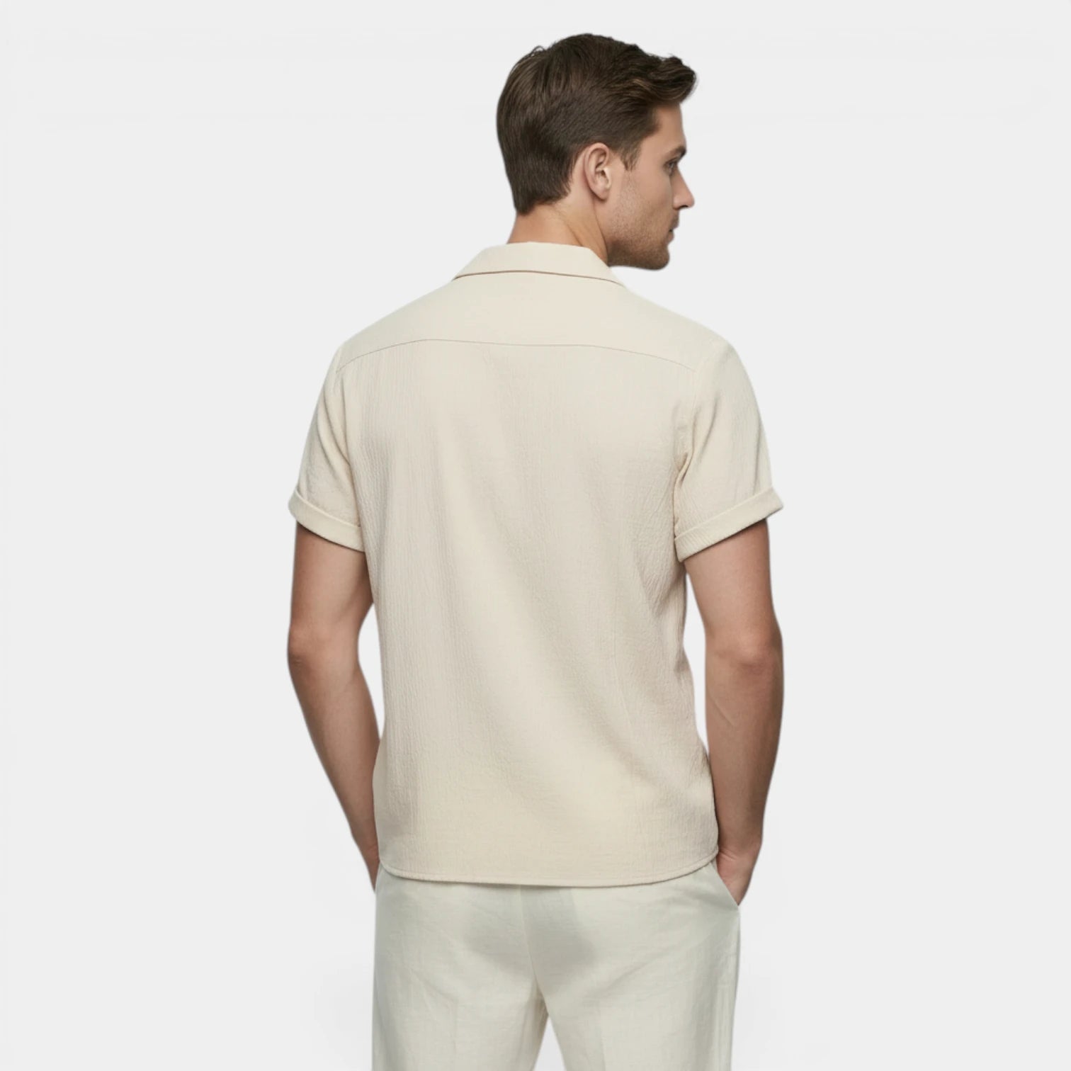 Men's Textured Open Collar Short Sleeve Shirt