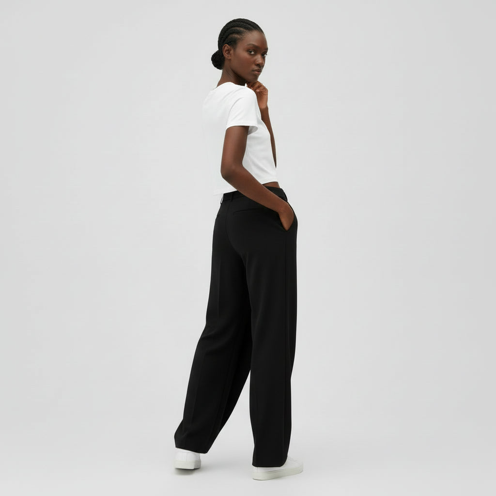 Pantalon Femme Taille Haute Jambe Large – Devant Portefeuille