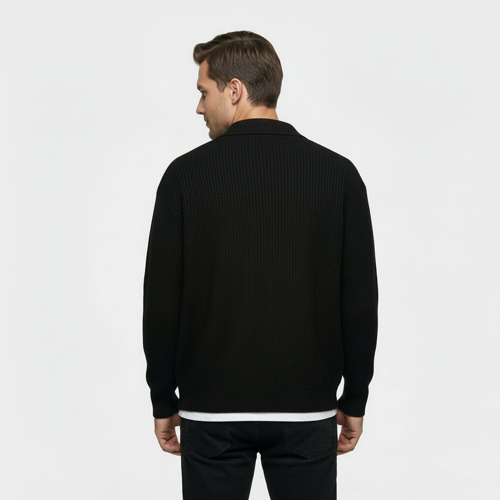 Cardigan Homme en Maille Côtelée Boutonné Col Classique