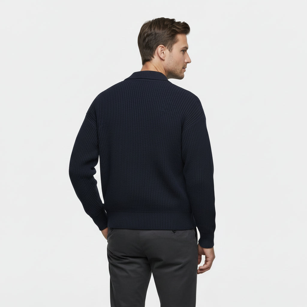 Cardigan Homme en Maille Côtelée Boutonné Col Classique