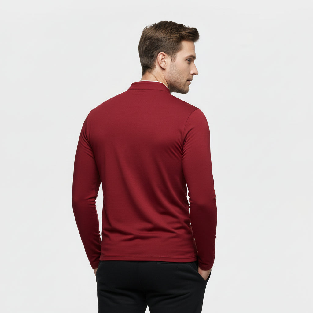 Haut Homme Manches Longues Demi-Zip Col Montant