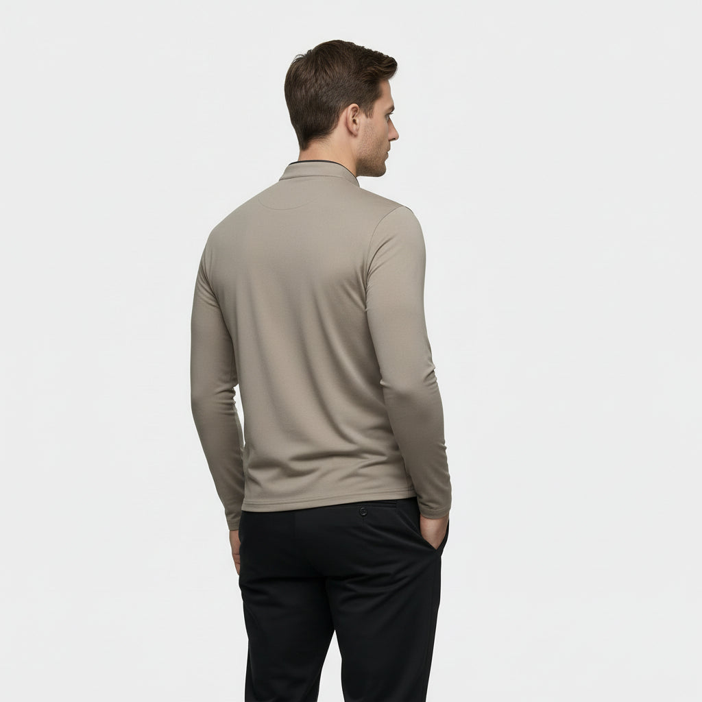 Haut Homme Manches Longues Demi-Zip Col Montant