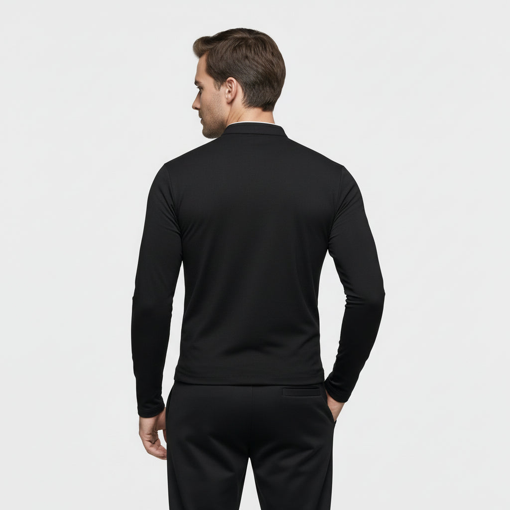 Haut Homme Manches Longues Demi-Zip Col Montant