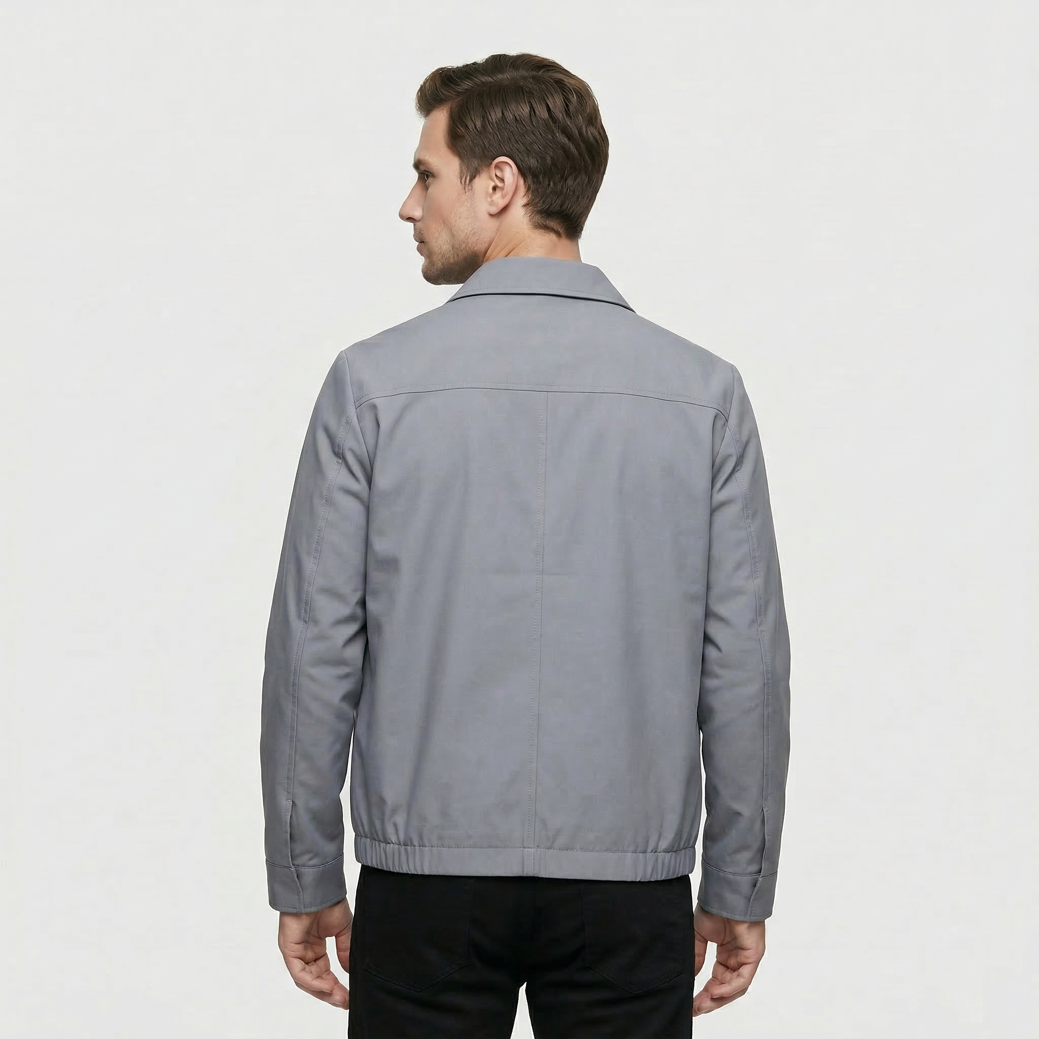 Men's Zipped Jacket with Classic Collar and Minimalist Design