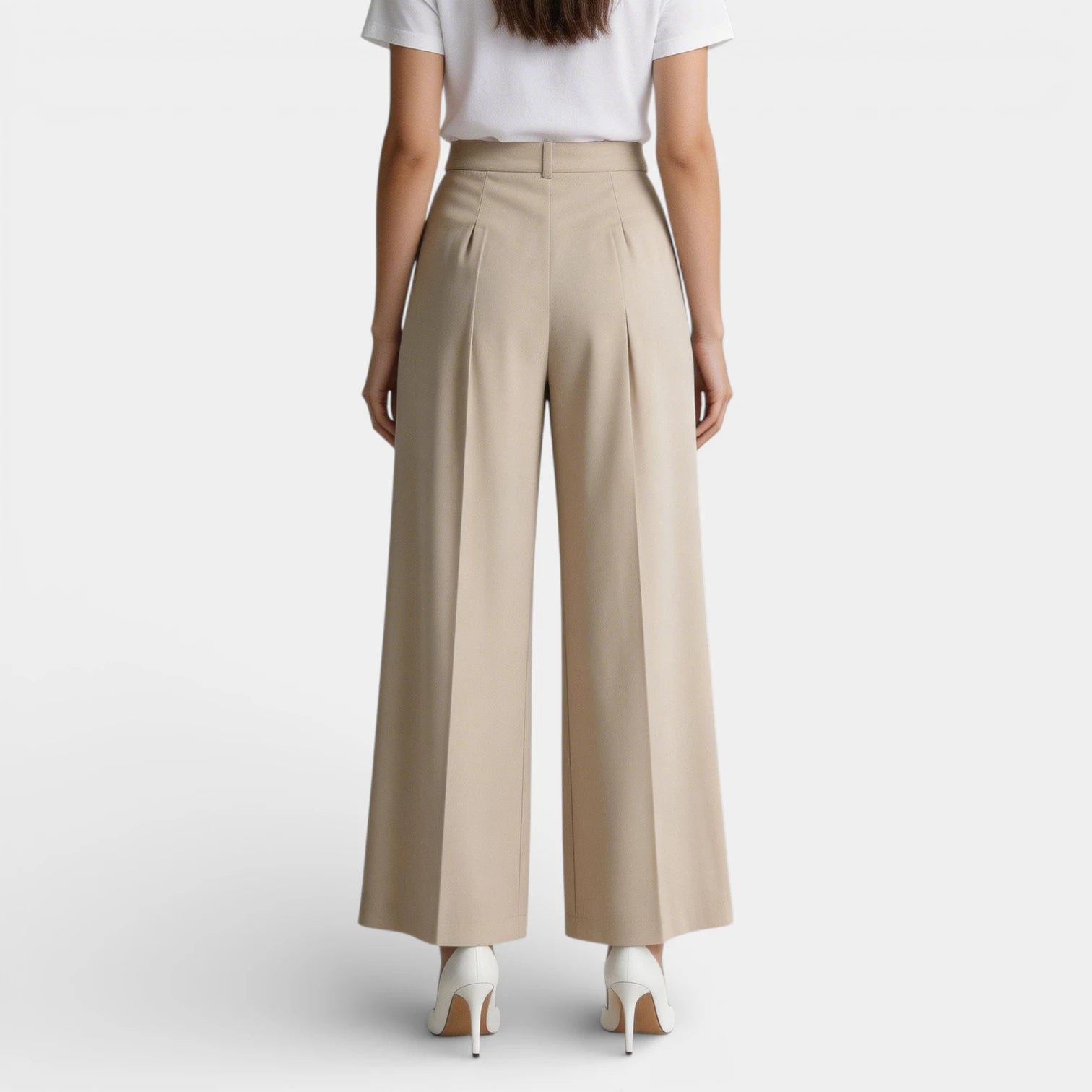 Pantalon Large Femme Taille Haute Plissé – Fermeture Bouton