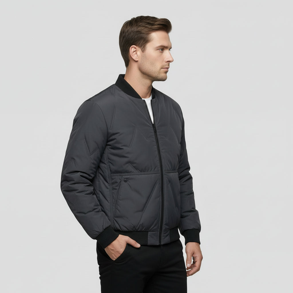 Men's Quilted Bomber Jacket With Zipper