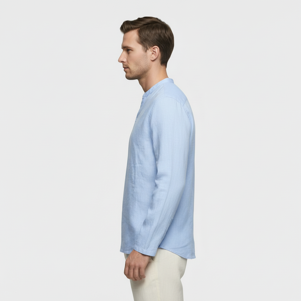 Chemise Homme Manches Longues Col Fendu Couleur Unie Finition Épurée