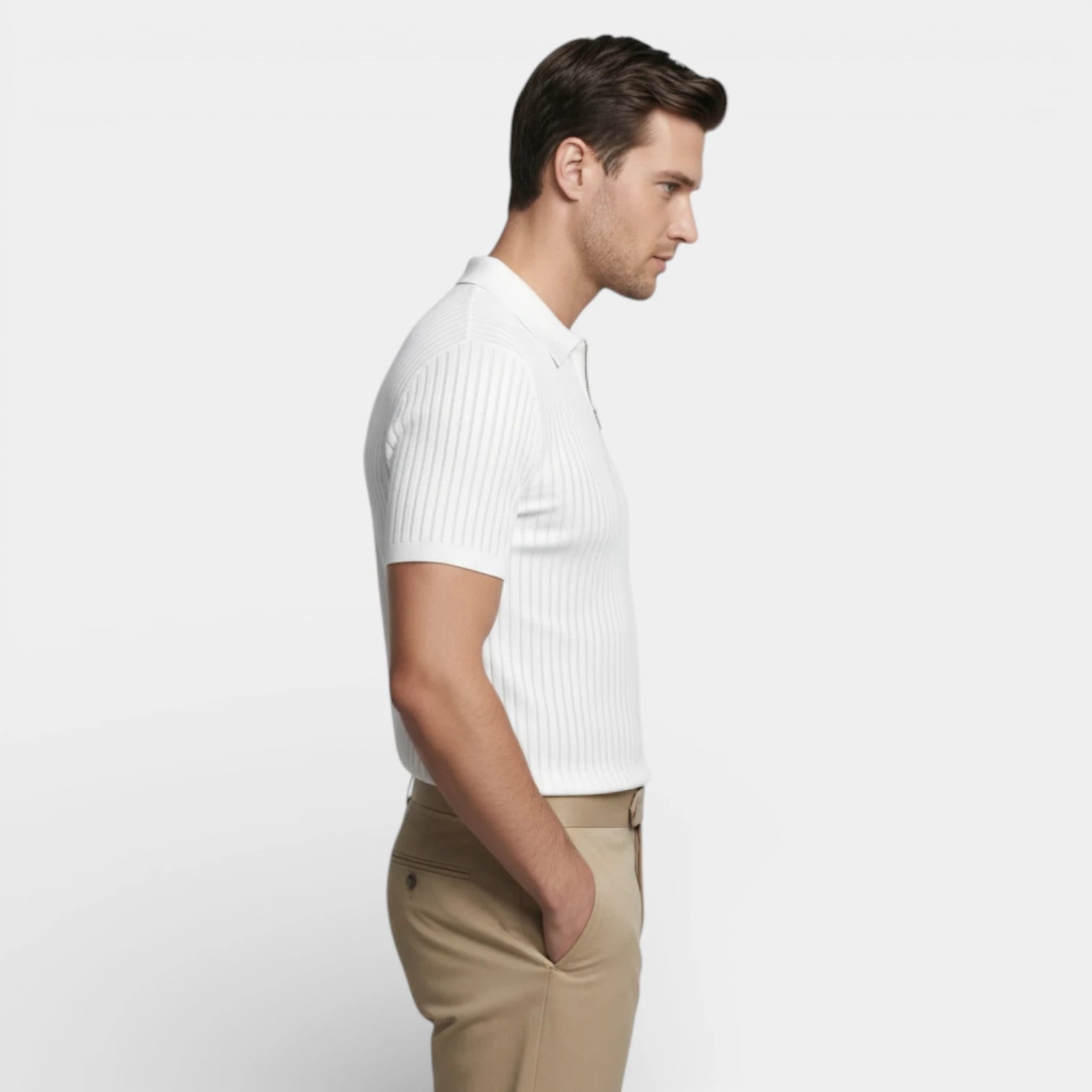 Polo Homme Texturé à Zip Col Structuré Manches Courtes Coupe Classique