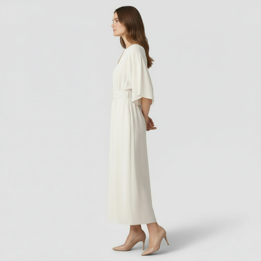 Robe Maxi Portefeuille Femme Col V – Ceinture et Manches Amples