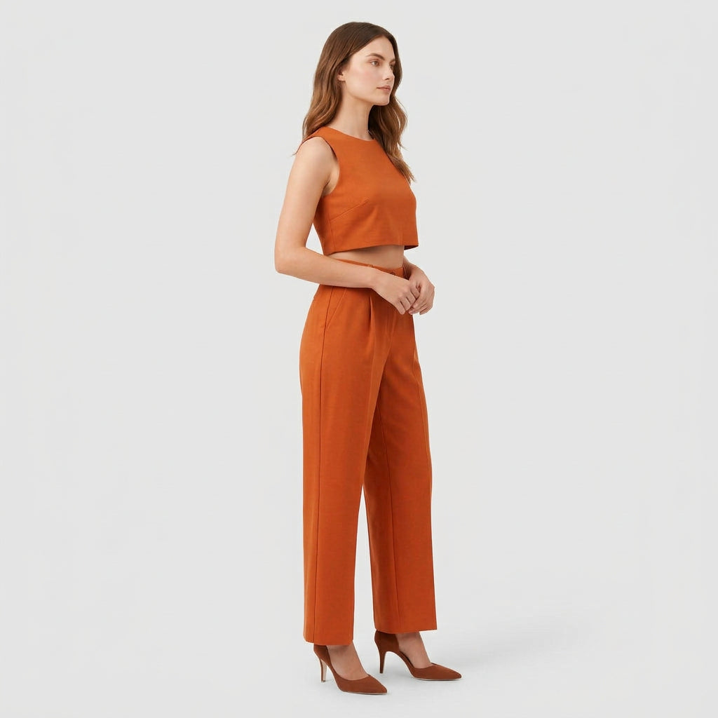 Ensemble Femme Top Court et Pantalon Large – Tenue Deux Pièces
