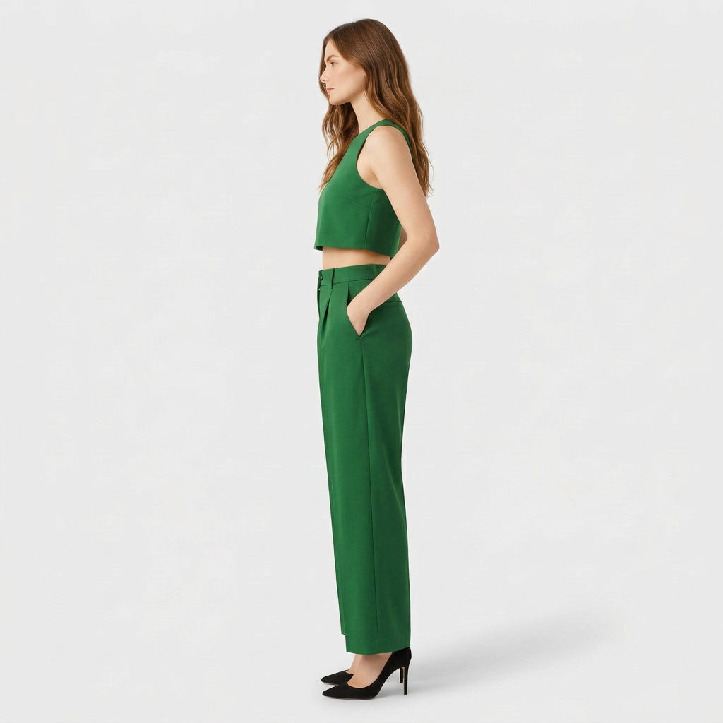 Ensemble Femme Top Court et Pantalon Large – Tenue Deux Pièces