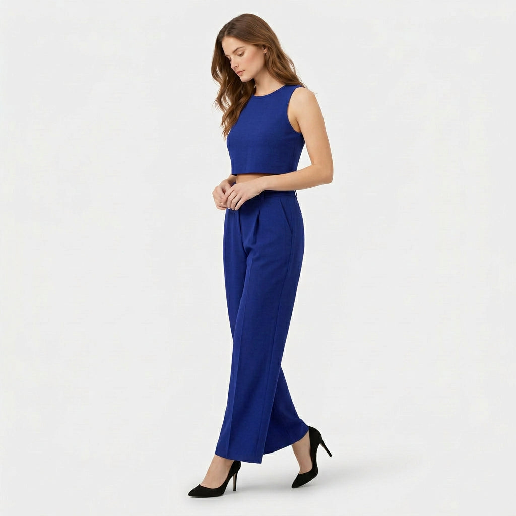 Ensemble Femme Top Court et Pantalon Large – Tenue Deux Pièces