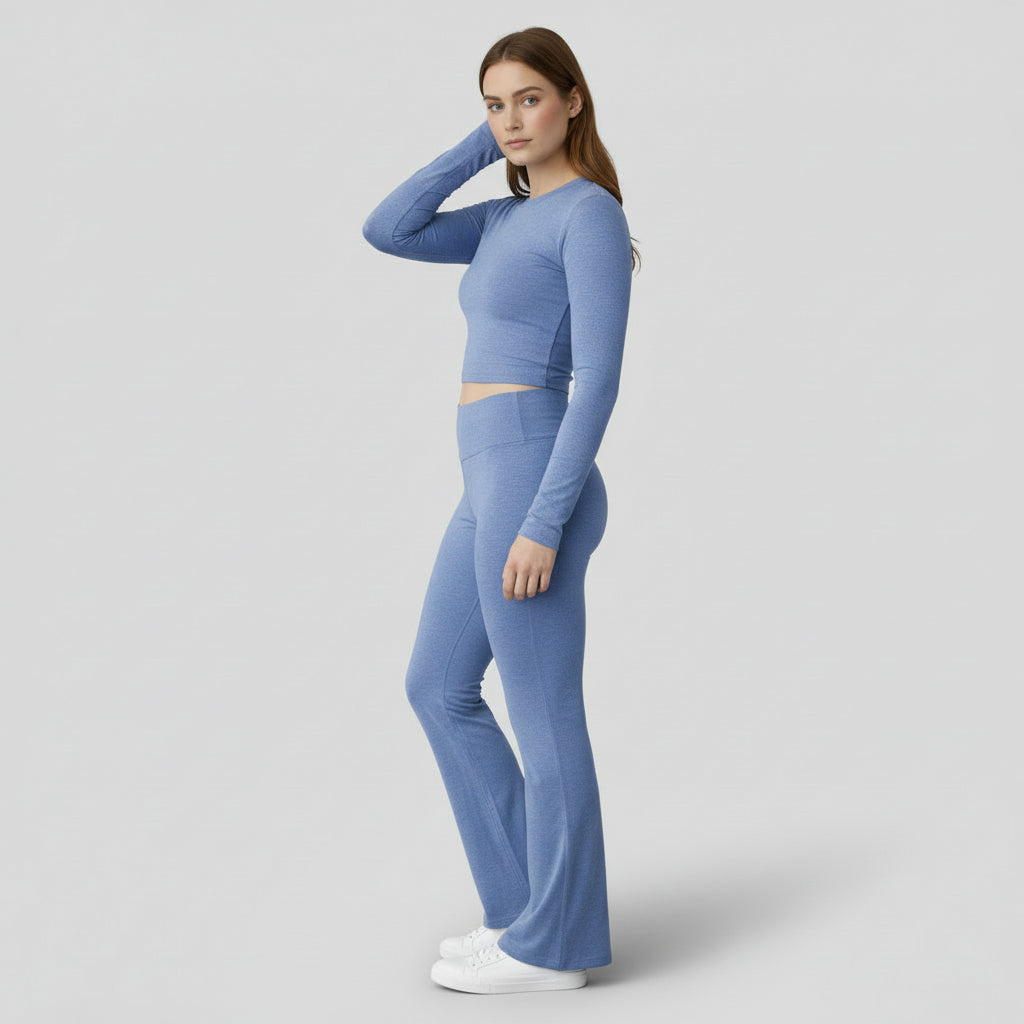 Ensemble Femme 2 Pièces Chic – Crop Top Manches Longues et Pantalon Évasé