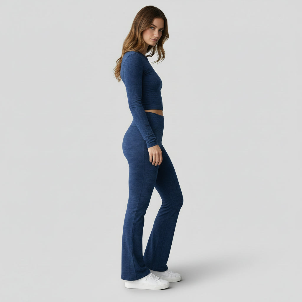 Ensemble Femme 2 Pièces Chic – Crop Top Manches Longues et Pantalon Évasé
