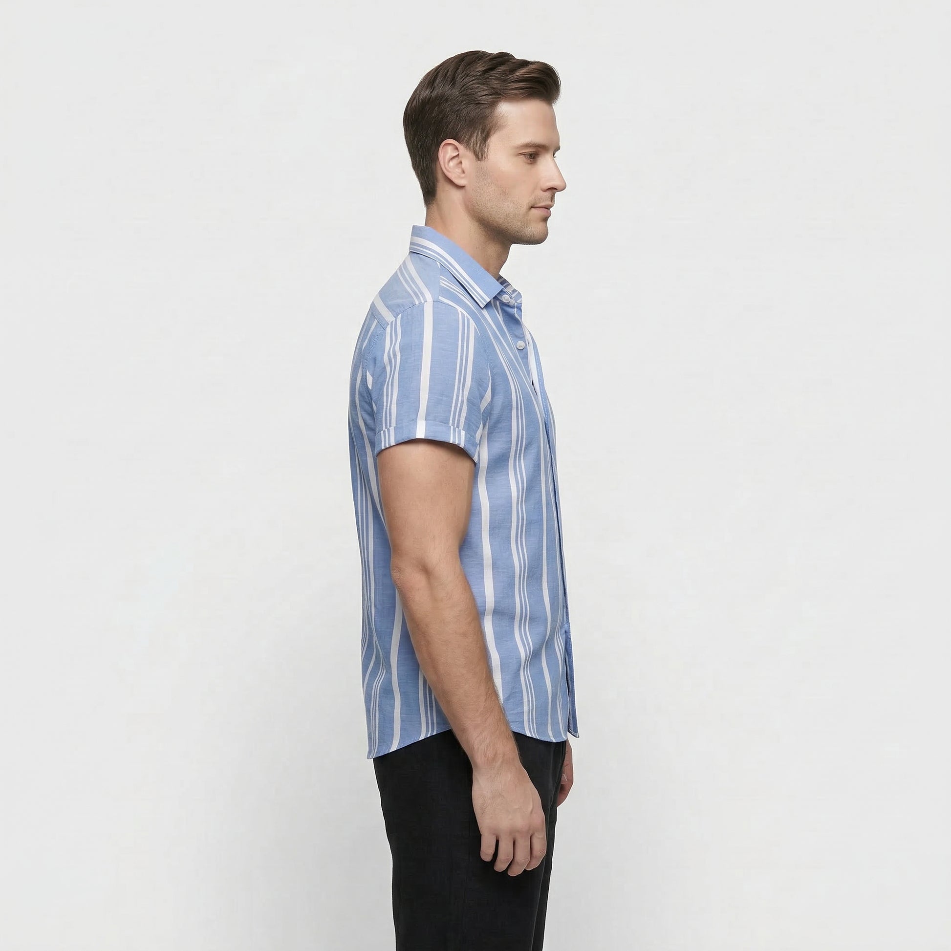 Men's Short Sleeve Striped Button-Down Shirt