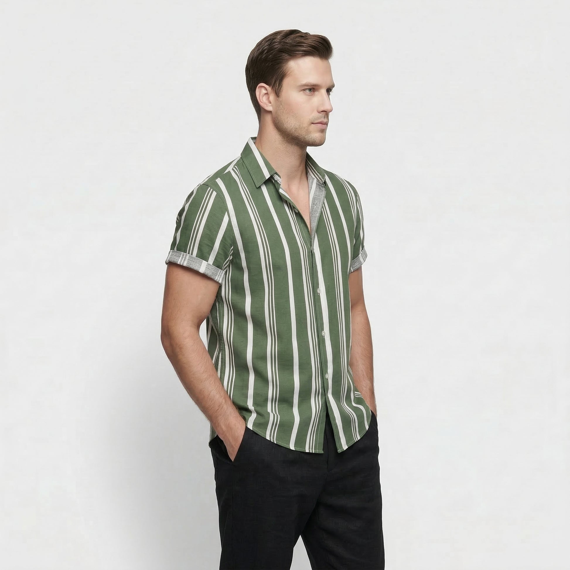 Men's Short Sleeve Striped Button-Down Shirt