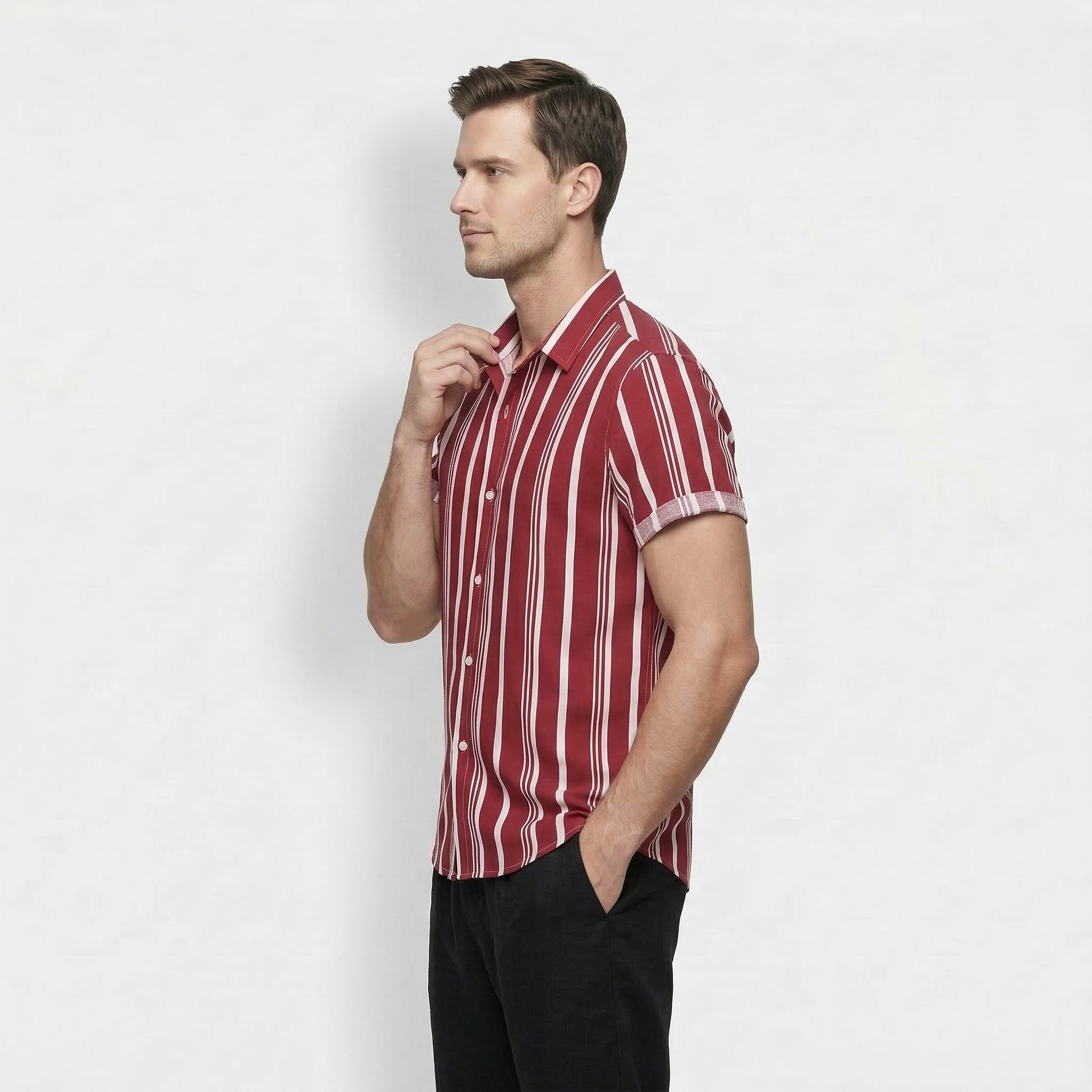 Men's Short Sleeve Striped Button-Down Shirt