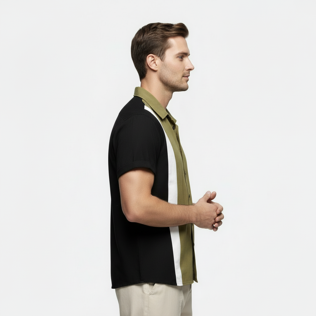 Chemise Homme Manches Courtes Boutonnée Col Camp Coupe Régulière