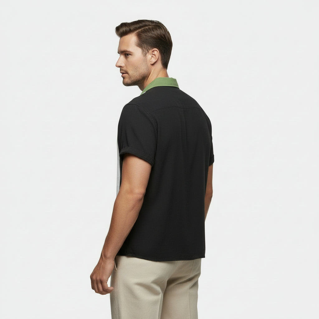Chemise Homme Manches Courtes Boutonnée Col Camp Coupe Régulière