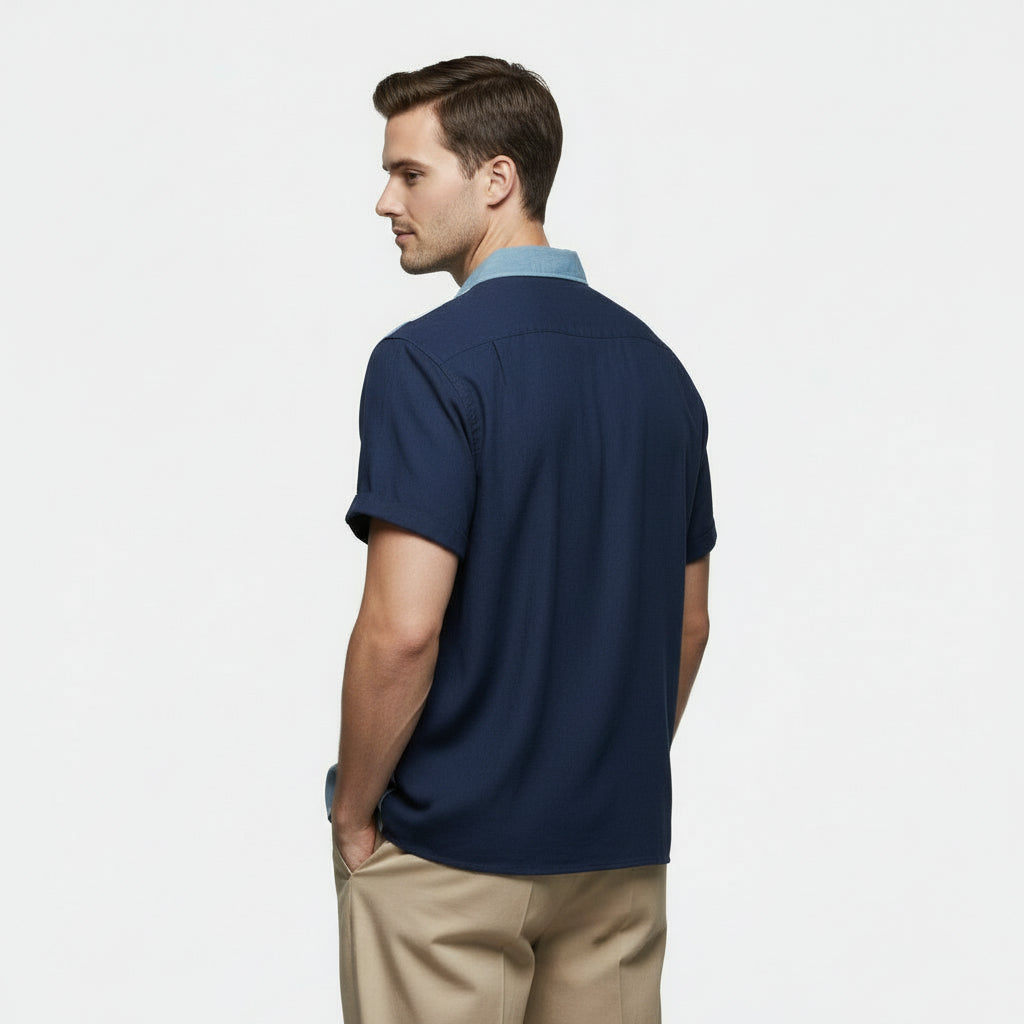 Chemise Homme Manches Courtes Boutonnée Col Camp Coupe Régulière