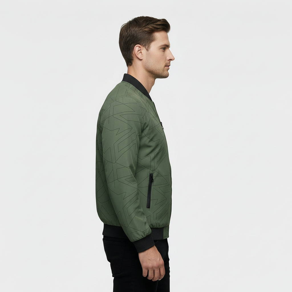 Blouson Bomber Homme Zippé Motif Géométrique