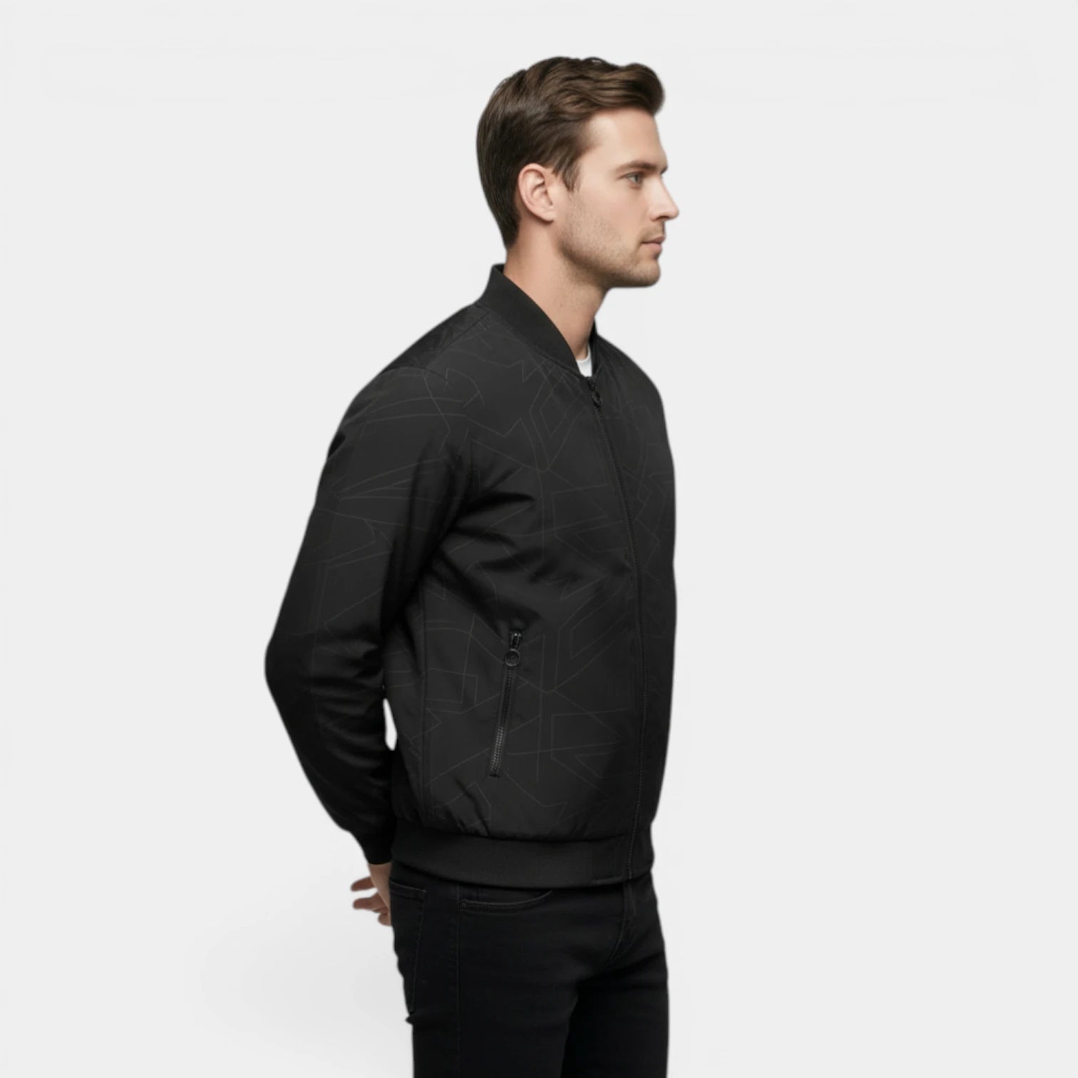 Blouson Bomber Homme Zippé Motif Géométrique