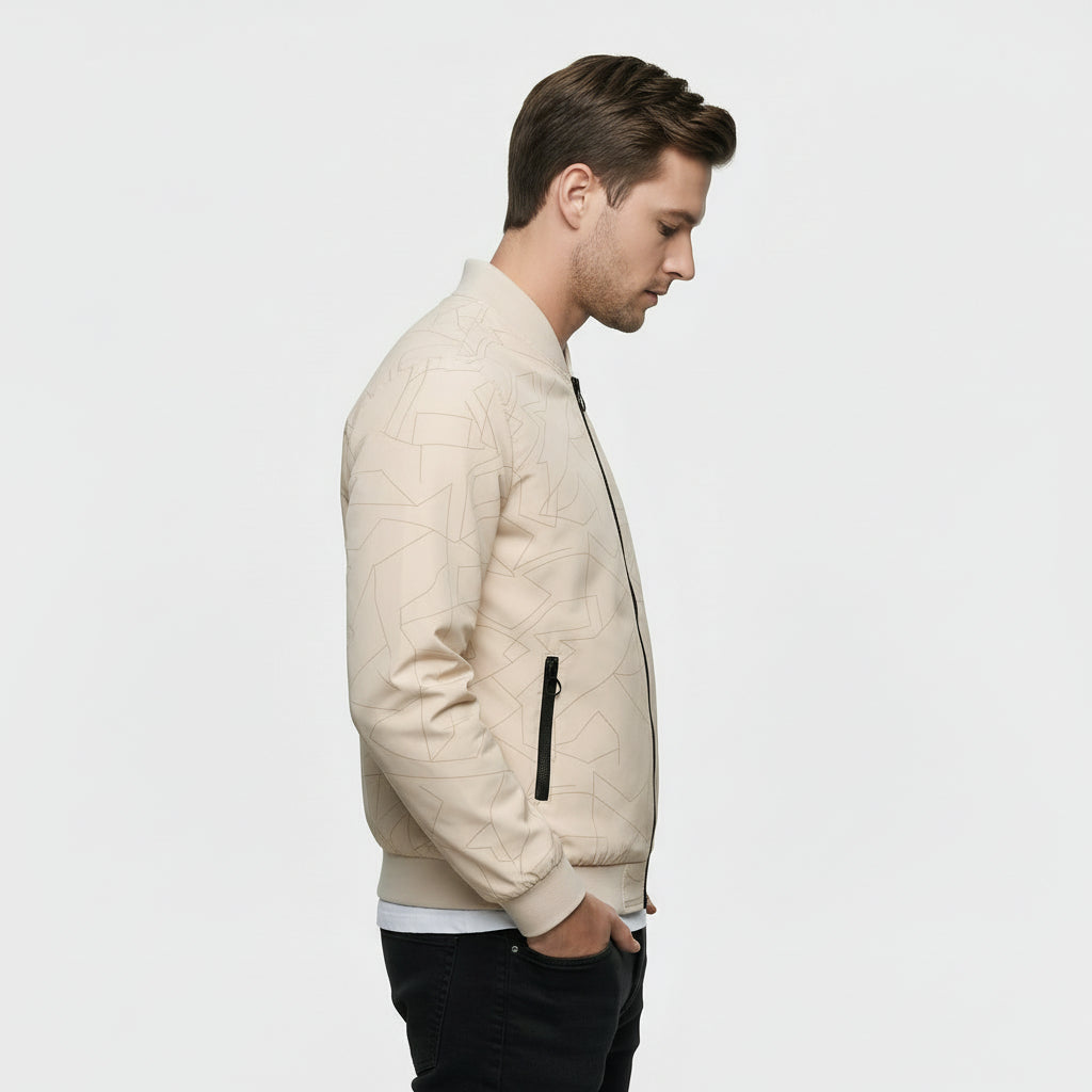 Blouson Bomber Homme Zippé Motif Géométrique