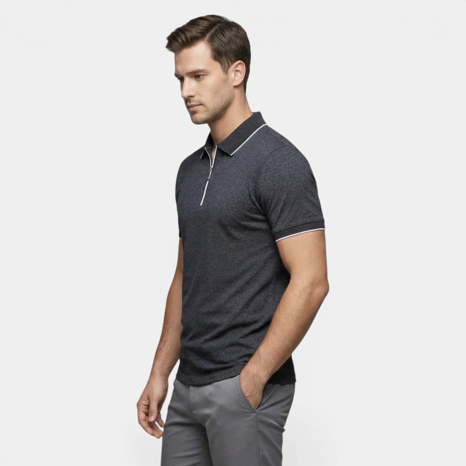 Polo Demi-Zip Texturé Col Contrasté pour Homme