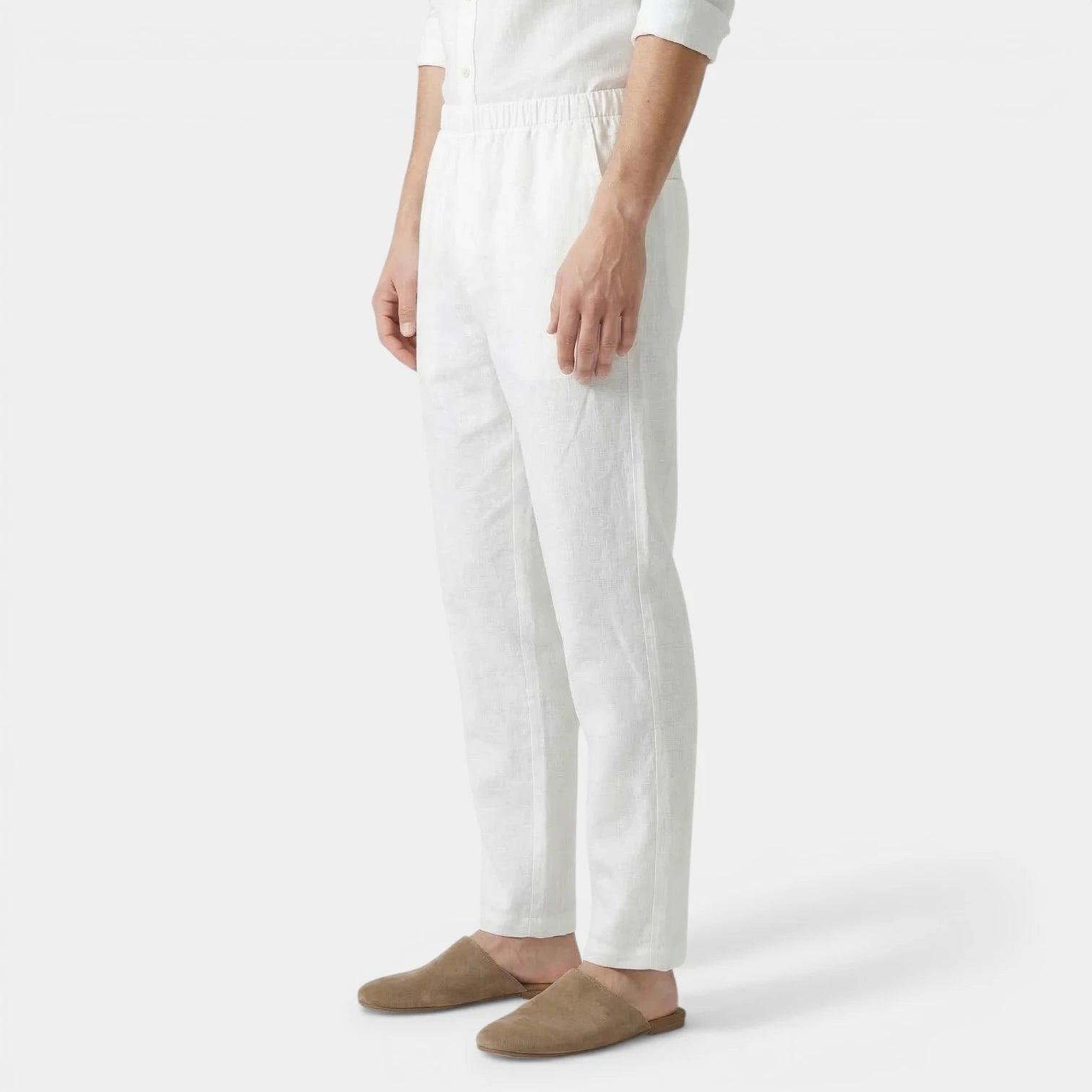 Pantalon Homme Taille Élastique Coupe Droite Lin Relaxed Fit