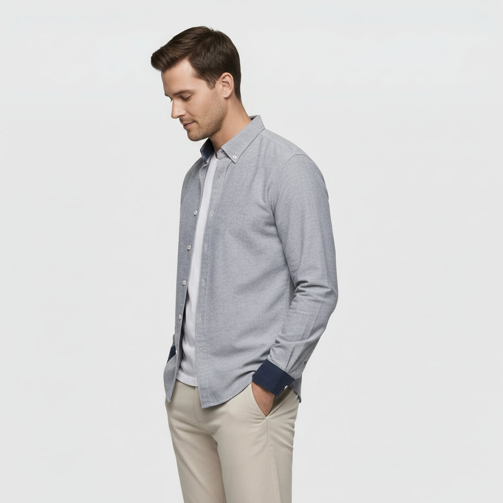 Chemise Homme à Boutons Manches Longues Col Boutonné
