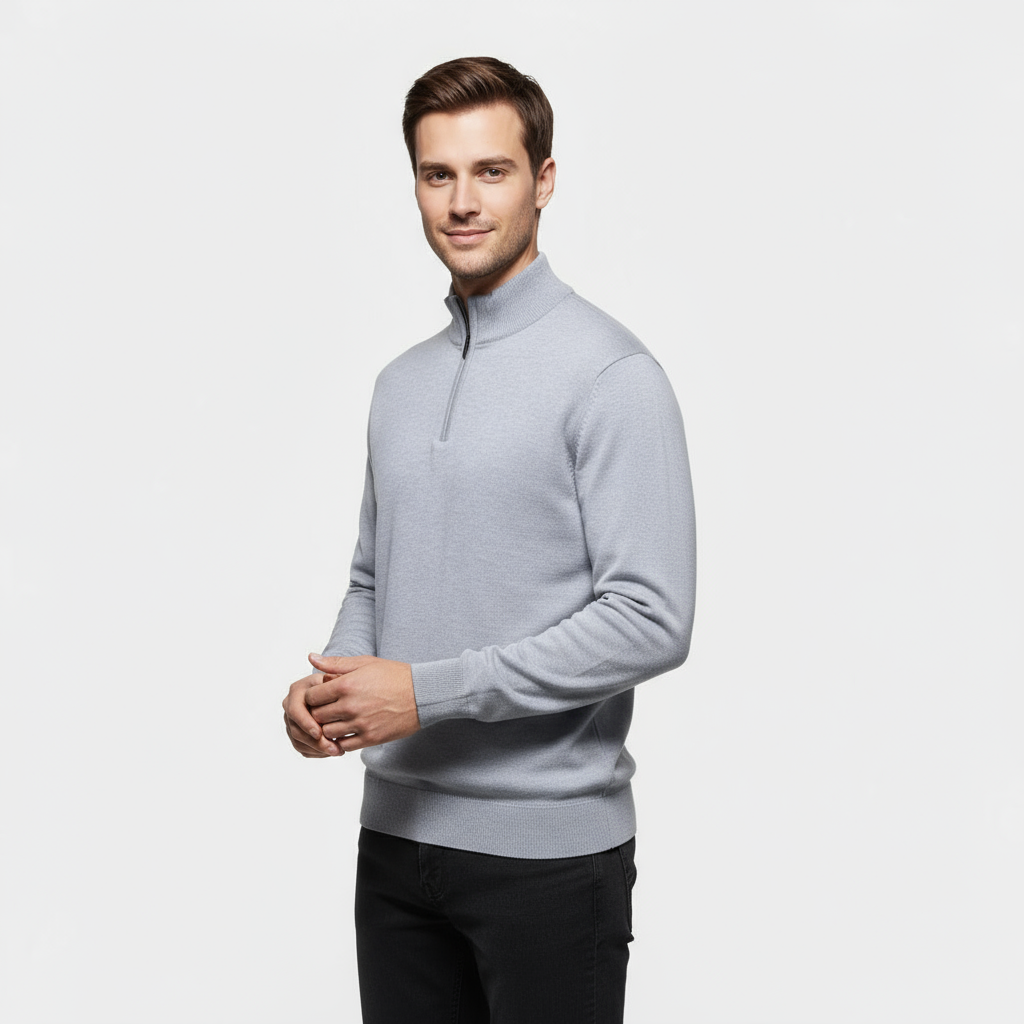 Pull Homme En Maille À Col Quart-Zip