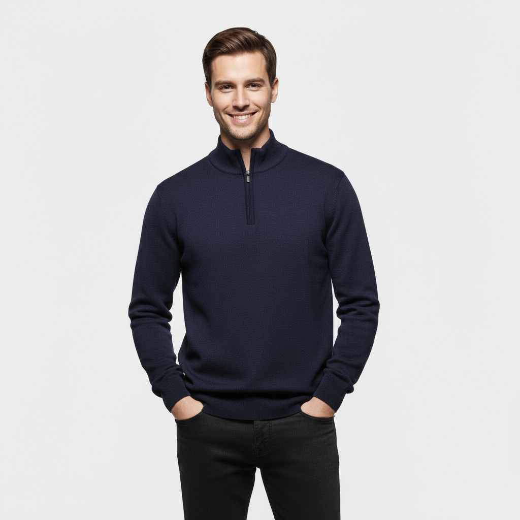 Pull Homme En Maille À Col Quart-Zip