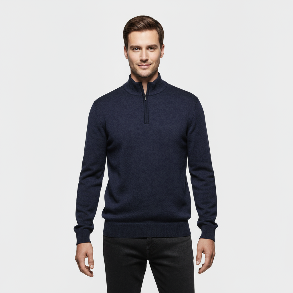 Pull Homme En Maille À Col Quart-Zip