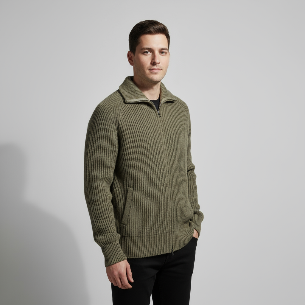 Pull Homme En Maille Zippé Intégral